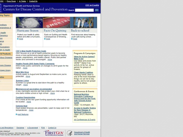CDC homepage in 2005