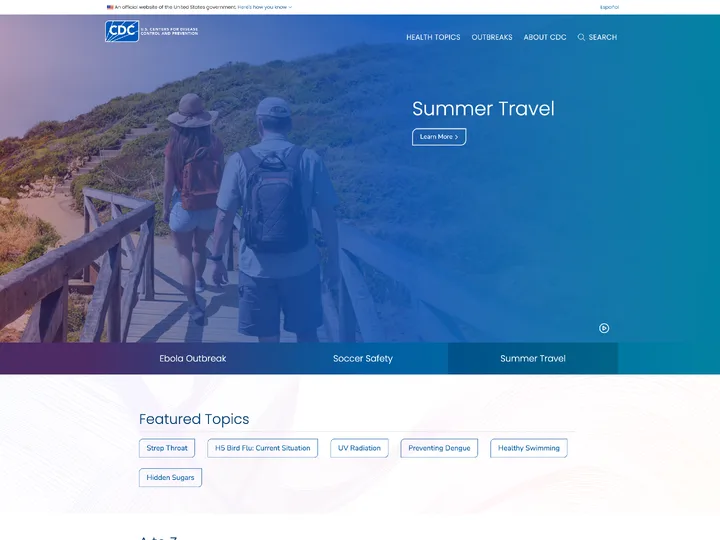 CDC homepage in 2022